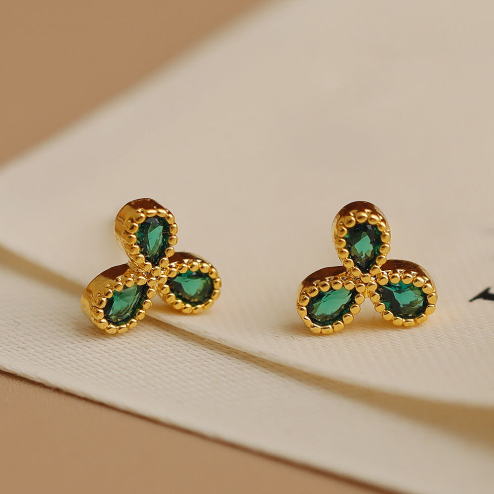 Small Clover Emerald Fairy French Entry Earrings