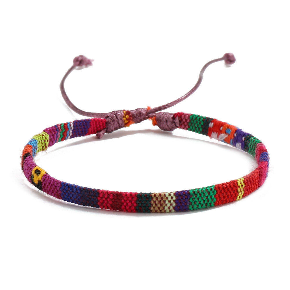 Colorful Bohemian Style Cotton Linen Fabric Woven Simple Carrying Bracelet