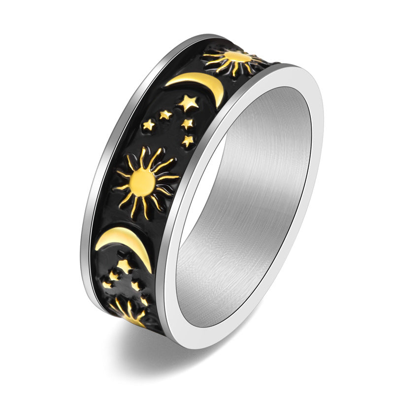 Women's & Men's Bohemian Style Sun Moon Star Titanium Rings