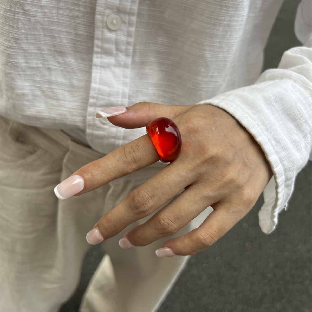 Transparent Color Resin Niche Retro Twin Rings