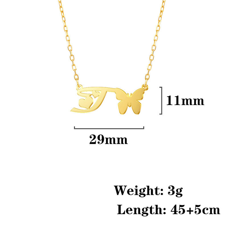 Stainless Steel Butterfly Love Letter High-grade Clavicle Pendants
