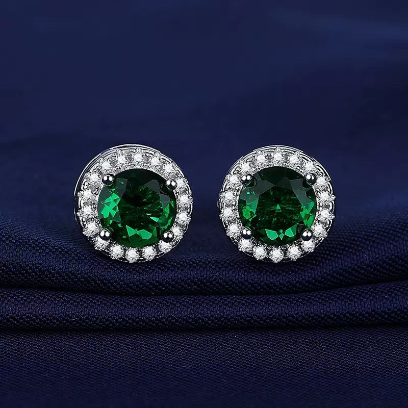 Micro Diamond Zirconium Princess Round Bag Stud Earrings