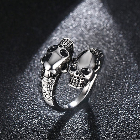 Men's Ornament Open Skull Casting Snake Head Rings