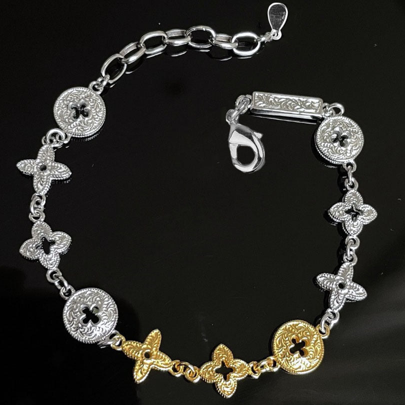 Retro Distressed Ornament Flower-de-luce Mobius Strip Bracelets