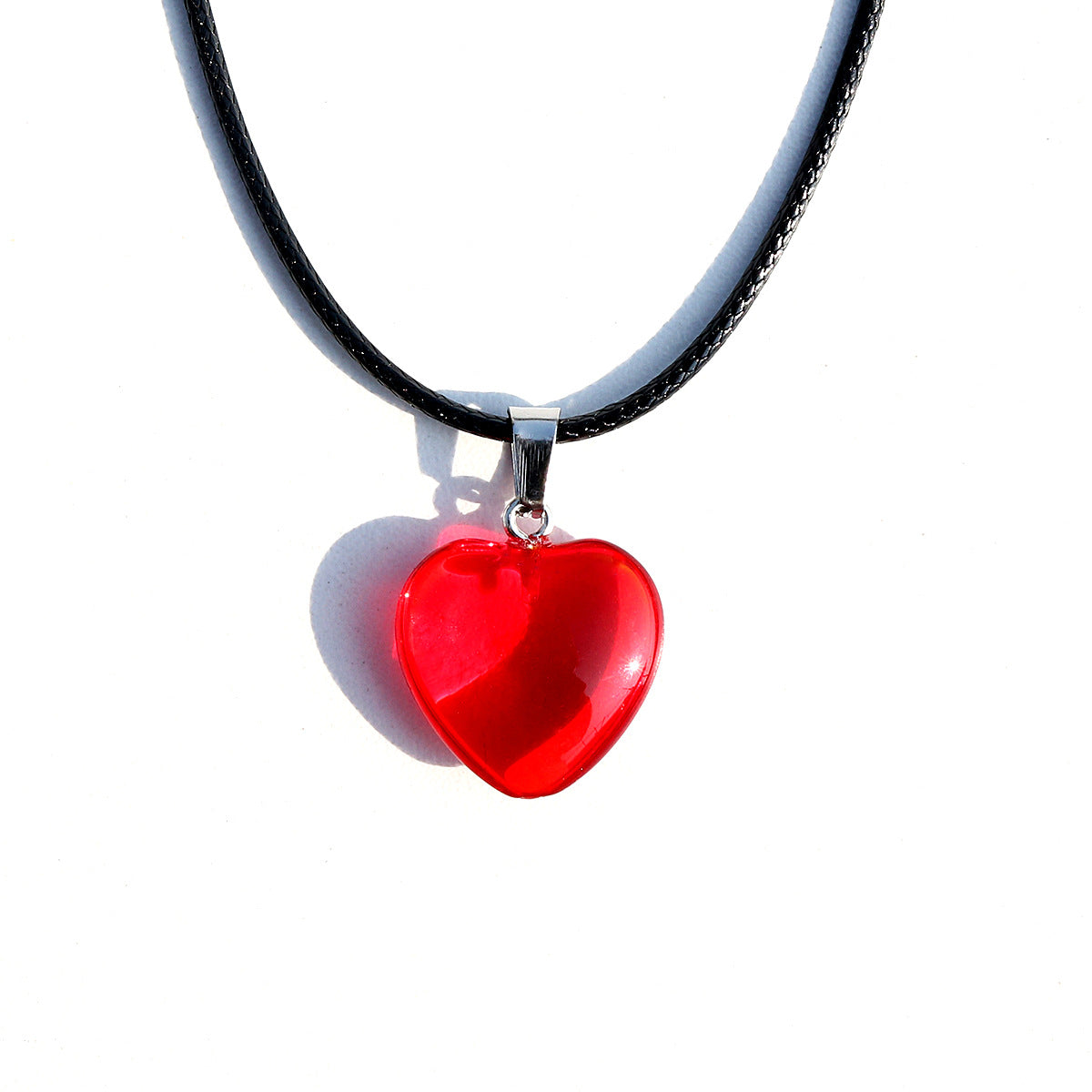 Red Love Simple Leather Rope Glass Sweet Cool Necklaces