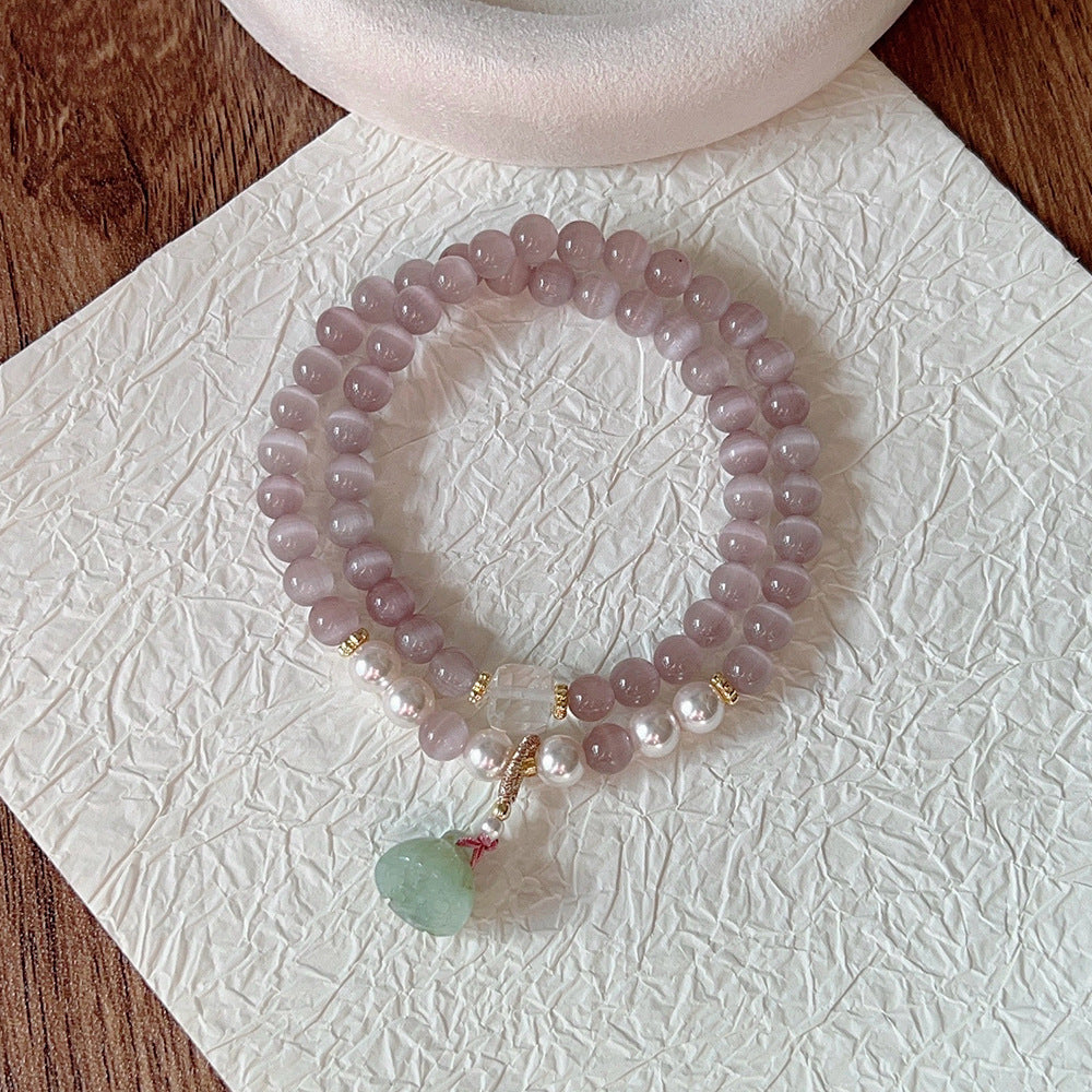 Circle Purple Opal Amethyst Jade Lotus Seedpod Beaded Niche High Bracelets