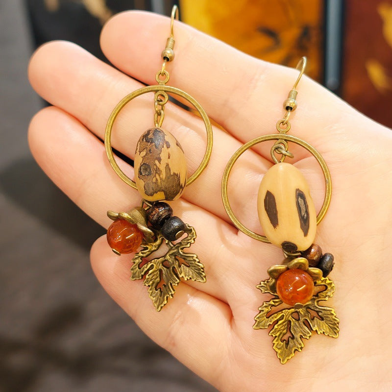Palace Niche Exotic Plant Dried Fruit Maple Leaf Dangling Earrings