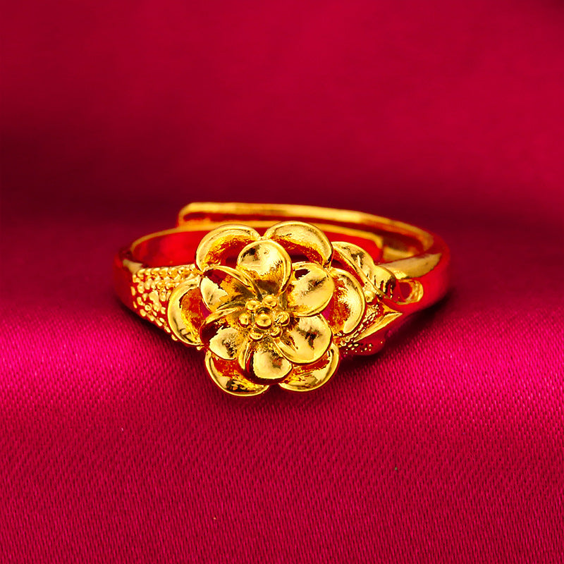 Women's Placer Gold Female Flower Imitation Opening Rings