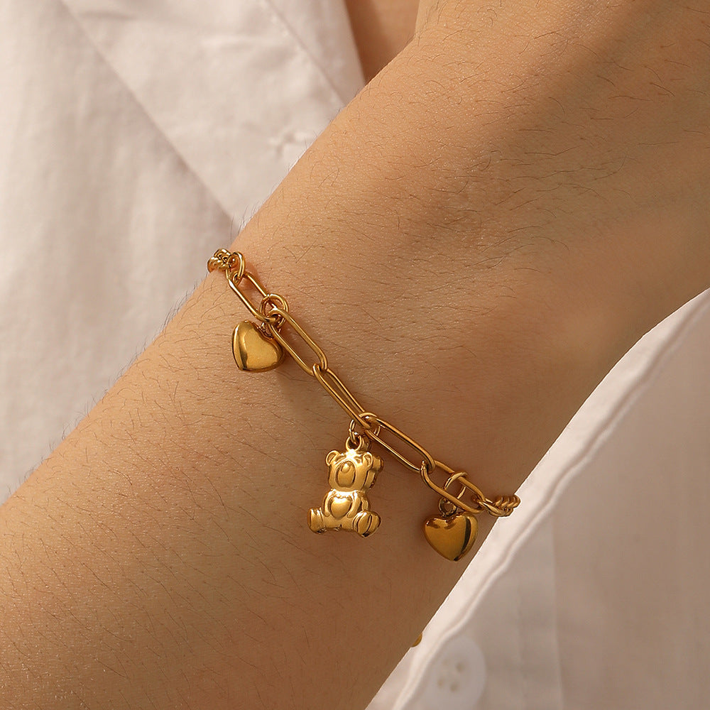 Women's Steel Heart Cute Bear Titanium Rabbit Bracelets