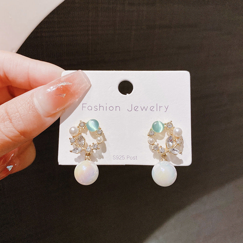 Fashion Super Fairy Mermaid Pearl High-grade Light Luxury Blue Opal Earrings