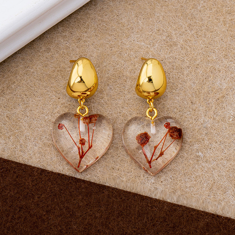 Women's Style Heart Pearl Light Luxury Stereo Retro High-grade Earrings