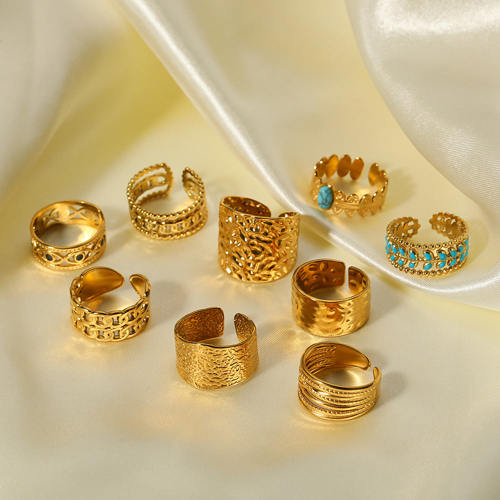 Minority Design Irregular Oil Pressure Gold Titanium Steel Open Female Rings