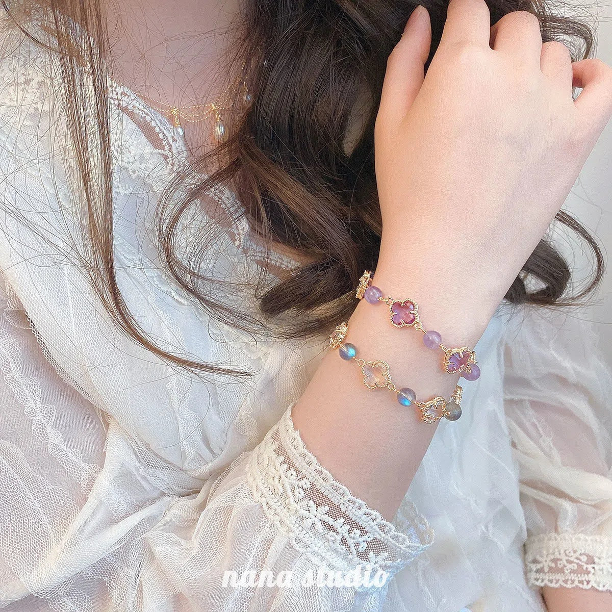 Imitation Natural Crystal Clover Design Light Luxury Bracelets