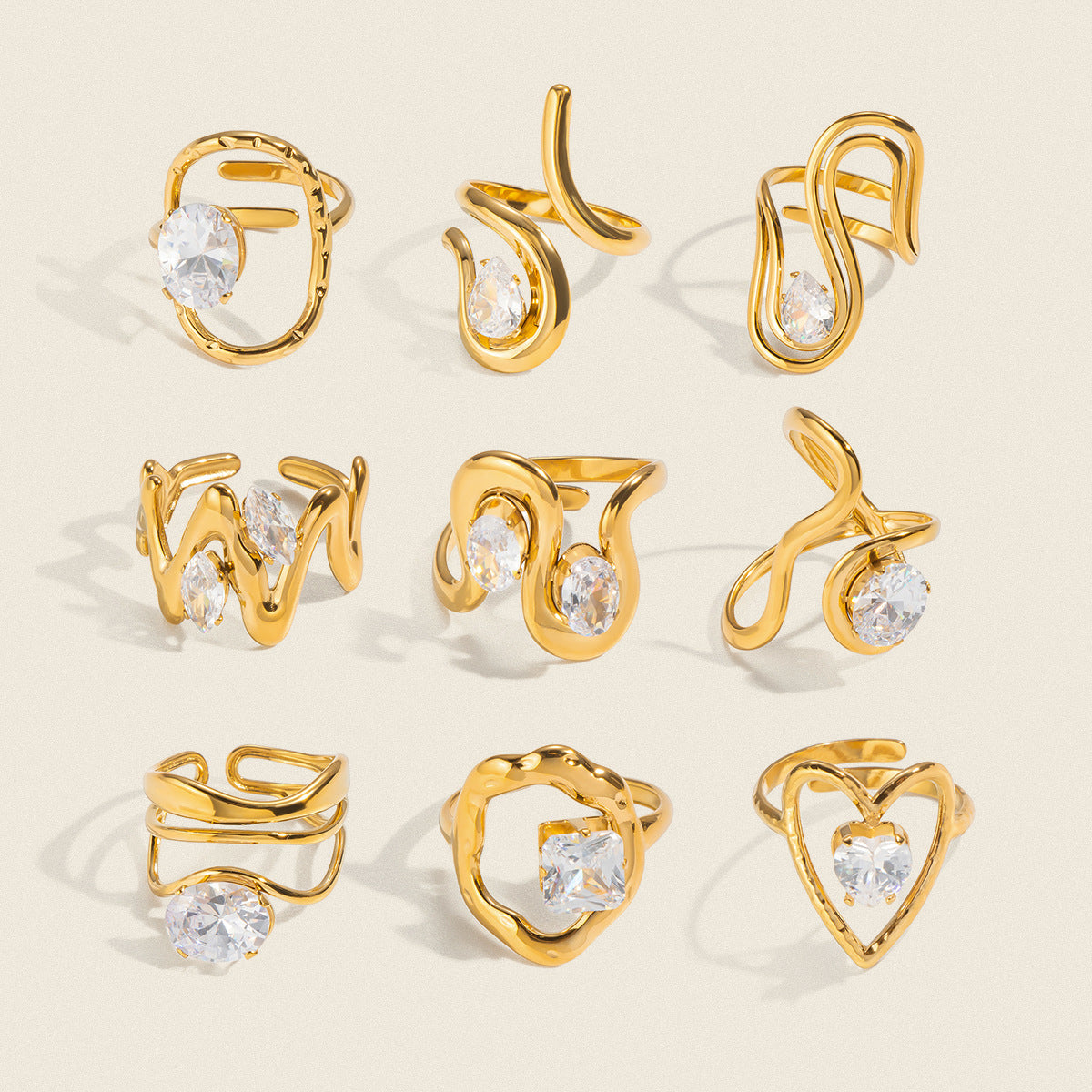 Ling Exaggerated Irregular Geometric Open Vacuum Gold Plating Personality Rings