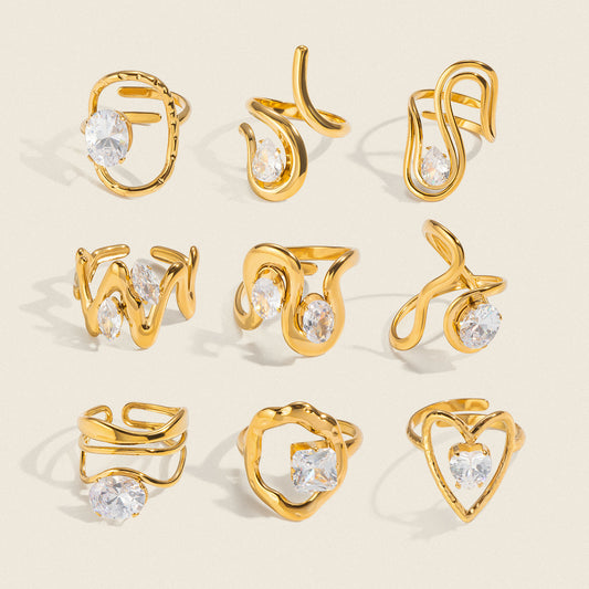 Ling Exaggerated Irregular Geometric Open Vacuum Gold Plating Personality Rings