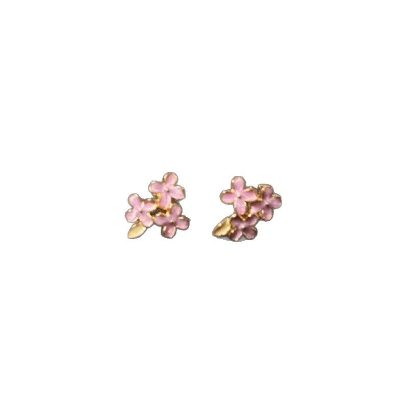 Vintage Pink Geometric Sweet Flowers Ear Stud Earrings