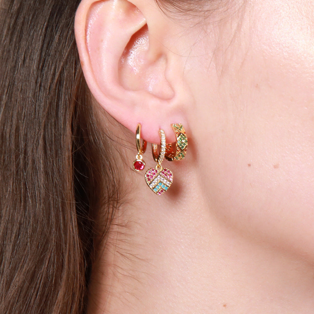 Stylish Fashion Trend Gold Zircon Three-piece Earrings