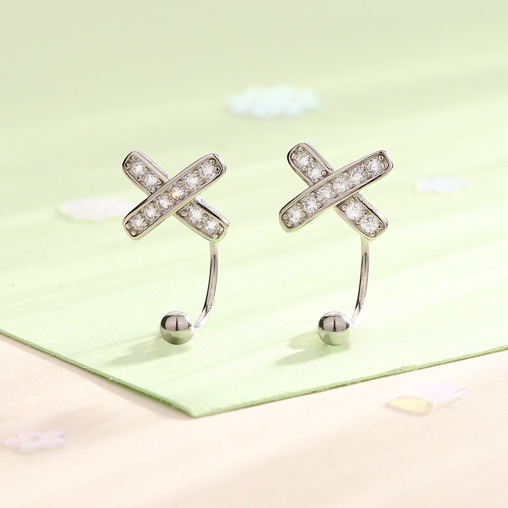 Full Rhinestone Zircon Cross Style Western High-grade Earrings