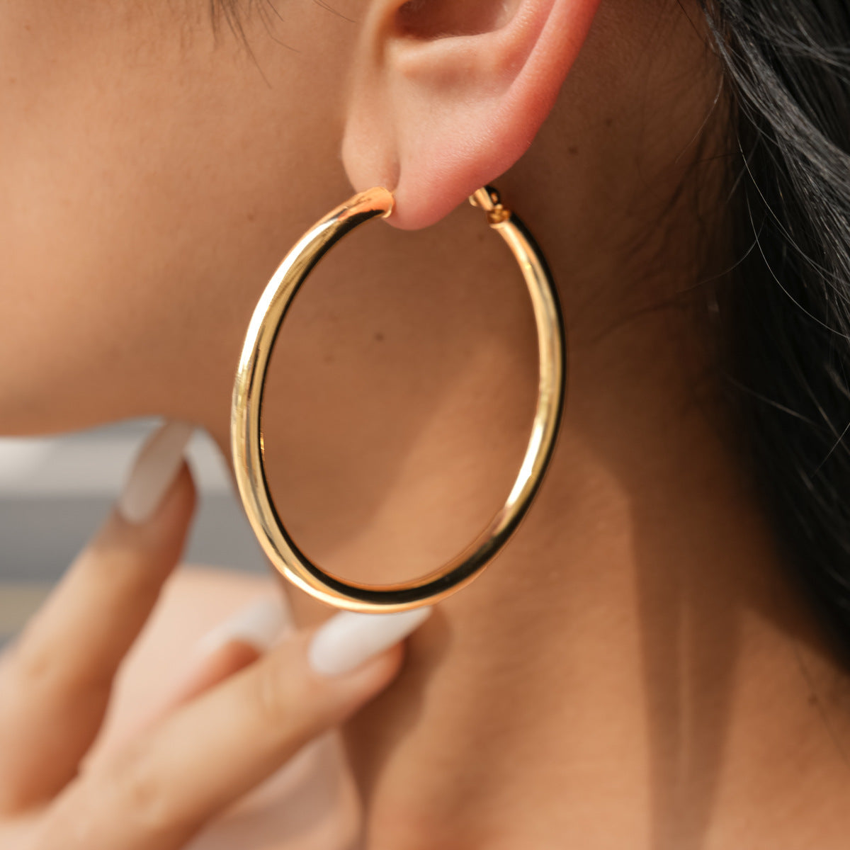 Metallic Round Sier Pin Ear Simple Earrings