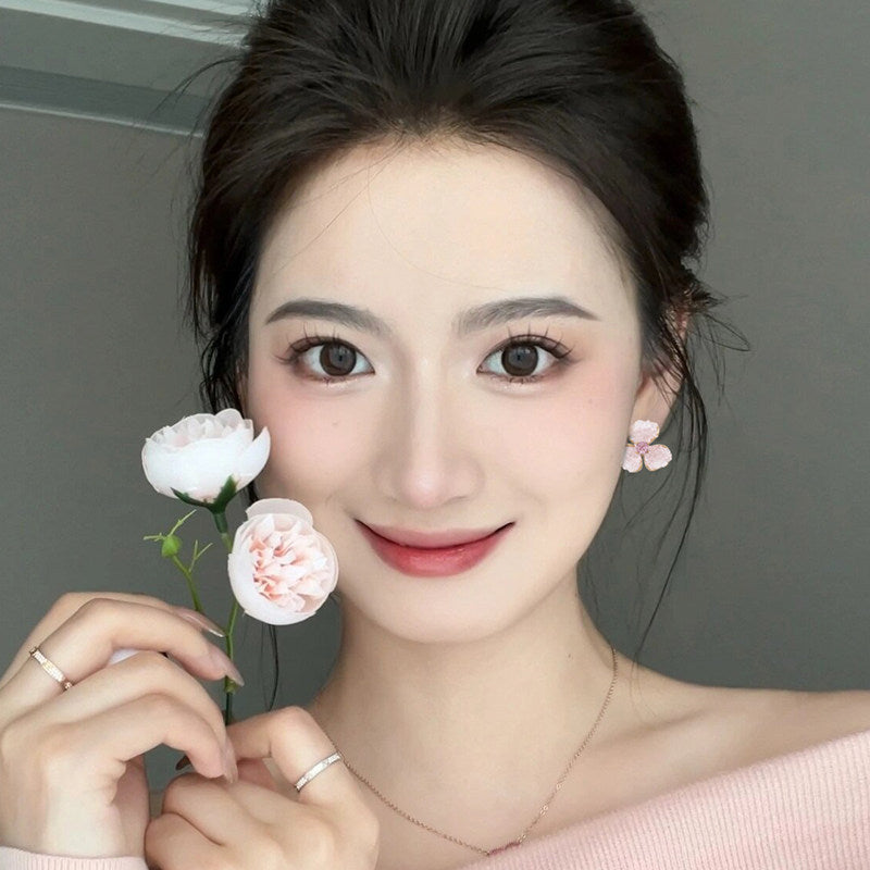 Women's Pink Gradient Crystal Flower High-grade Simple Earrings