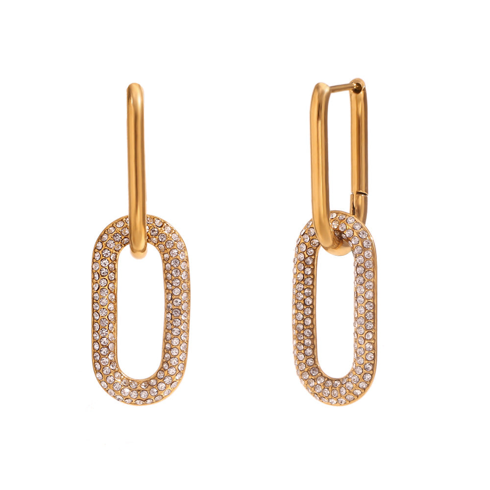 Women's Fashion Graceful Stainless Steel Gold-plated Luxury Assembled Zircon Earrings