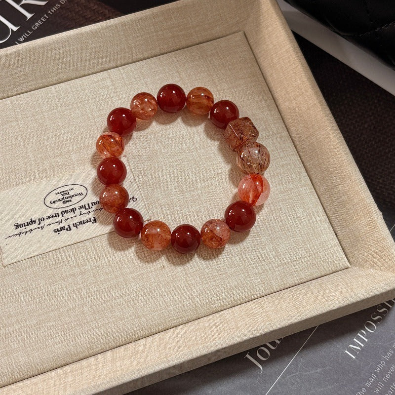 Women's Golden Autumn Natural Red Sealant Flower Agate Square Sugar Bracelet