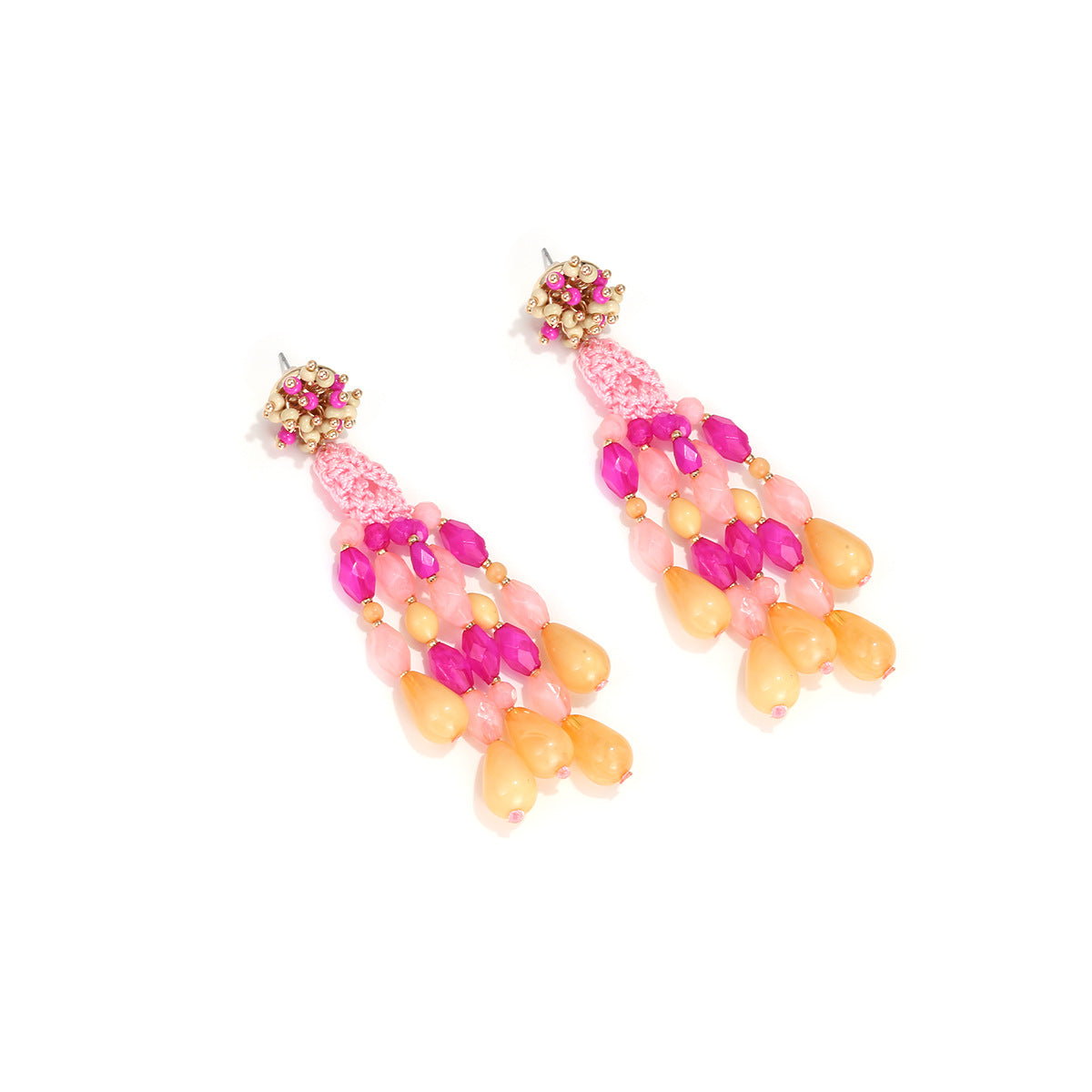 Women's Hand-woven Long String Colorful Jelly Bead Earrings