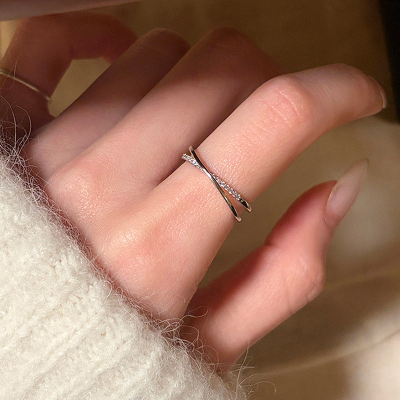 Minimalist Refined Zircon Cross Female Personality High-grade Light Luxury Rings