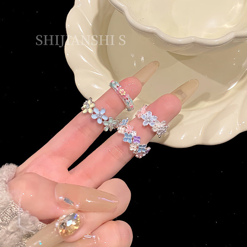 Women's Field French Colorful Flowers Hydrangea Open Ring