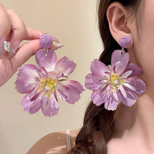 Fragrant Super Fairy Beautiful Purple Flower Female Seaside Vacation Style Earrings