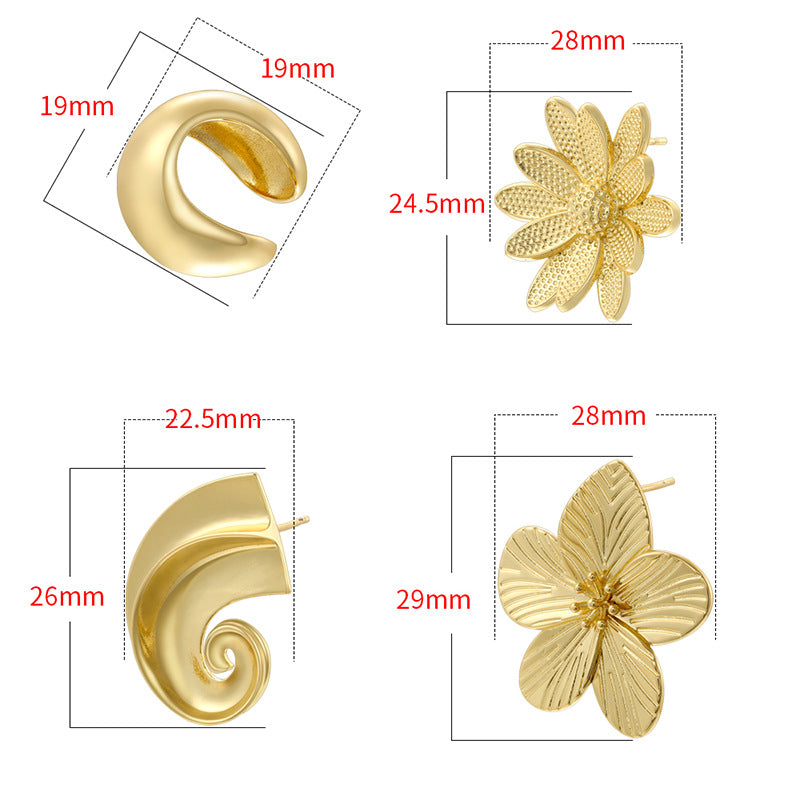 Petal Flower Retro Spiral Shaped Ear Earrings