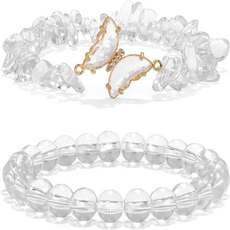 Women's Natural Stone Butterfly Elastic Beaded Bracelet