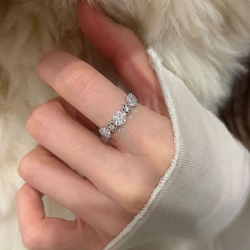 Niche Design Zircon Flower Female Light Luxury Trendy Unique Ring