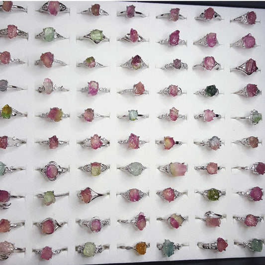 Watermelon Tourmaline Rough Stone Sterling Sier Female Random Small Sugar Ring