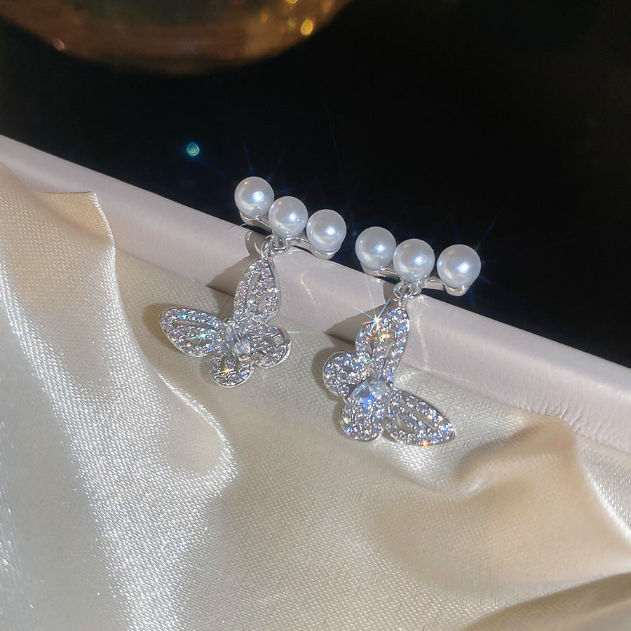 Women's Needle Zircon Bow Water Drop Tassel Simple Fashion Stud Earrings