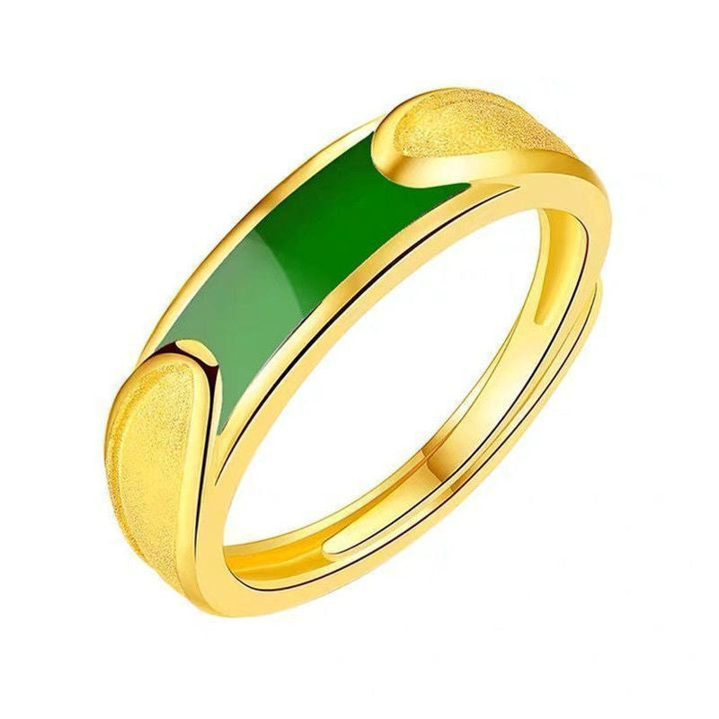 Women's & Men's Placer Gold Simulation Inlaid With Jade For Stylish Rings