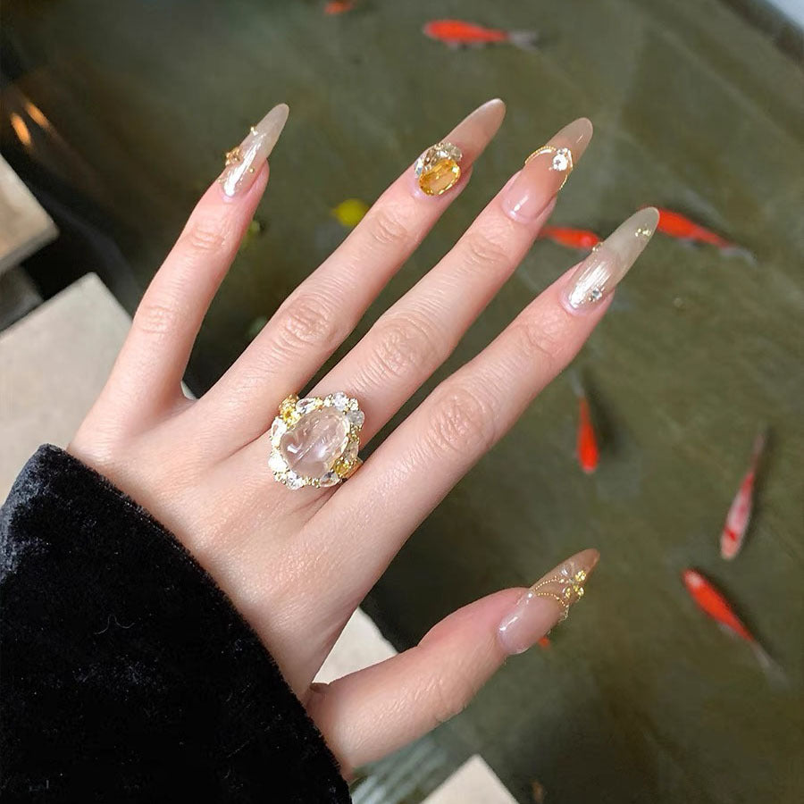 Retro Natural Chalcedony Jade Money Chic Zircon Rings