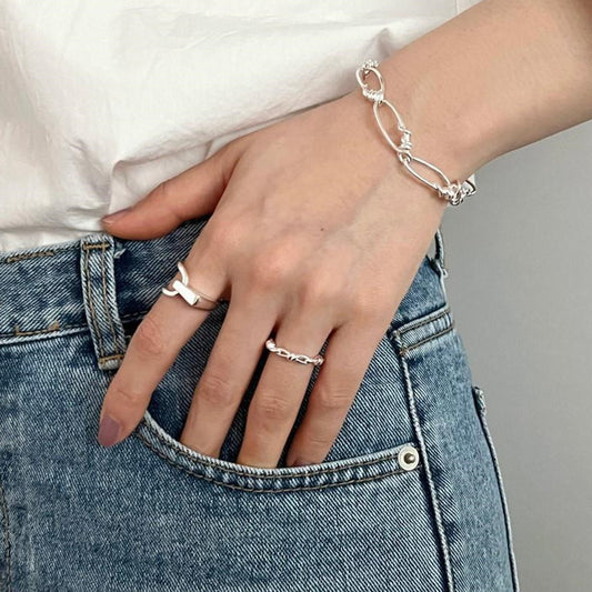 Women's Glossy Asymmetric Line Cold Style Temperament Rings