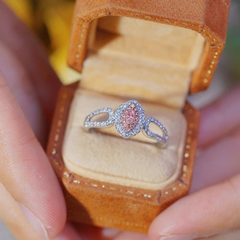 Pink Crystal Hao Diamond Egg-shaped Angel Wings Female Ring