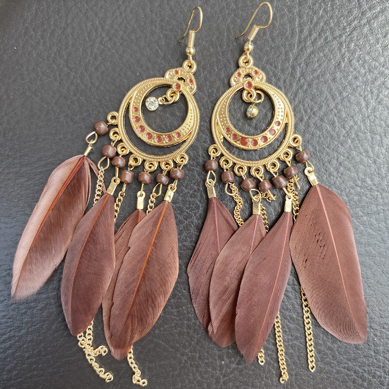 Yunnan Travel Long Vacation Temperament Feather Earrings