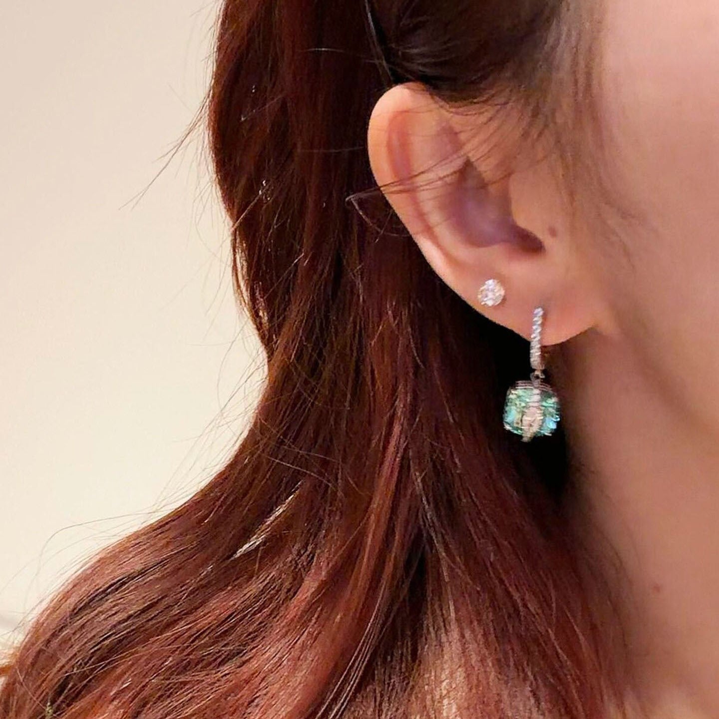Blue Cube Sugar Female Clavicle Chain Graceful Personality Sier High Earrings