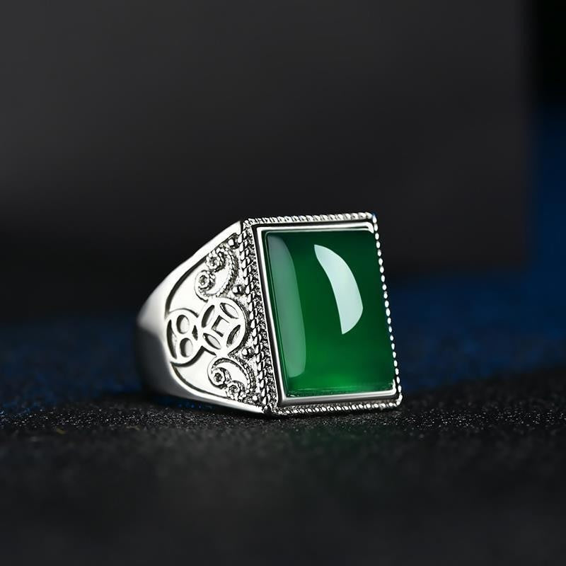 Men's Fashion Gold Personality Simple Carnelian Emerald Ring