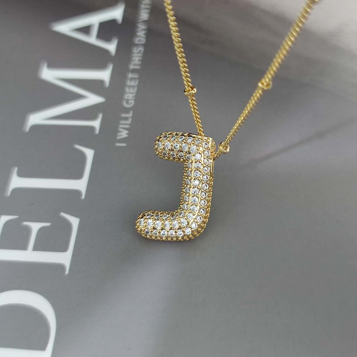 Gold Zircon Chubby Balloon Bubble English Pendants