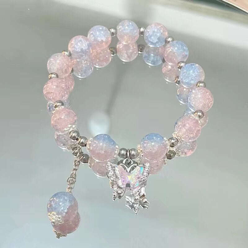 Starry Sky Butterfly Glazed Female Ice Transparent Glass Bead Bracelets