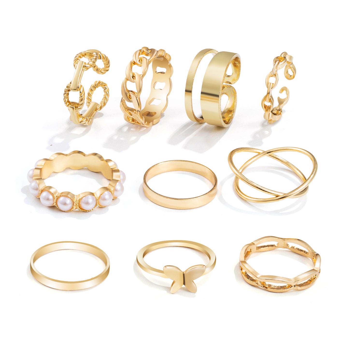 Of Love Alloy Butterfly Open Gold Multi Rings