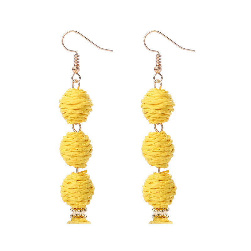 Raffia Round Long Eardrops Bohemian Retro Earrings