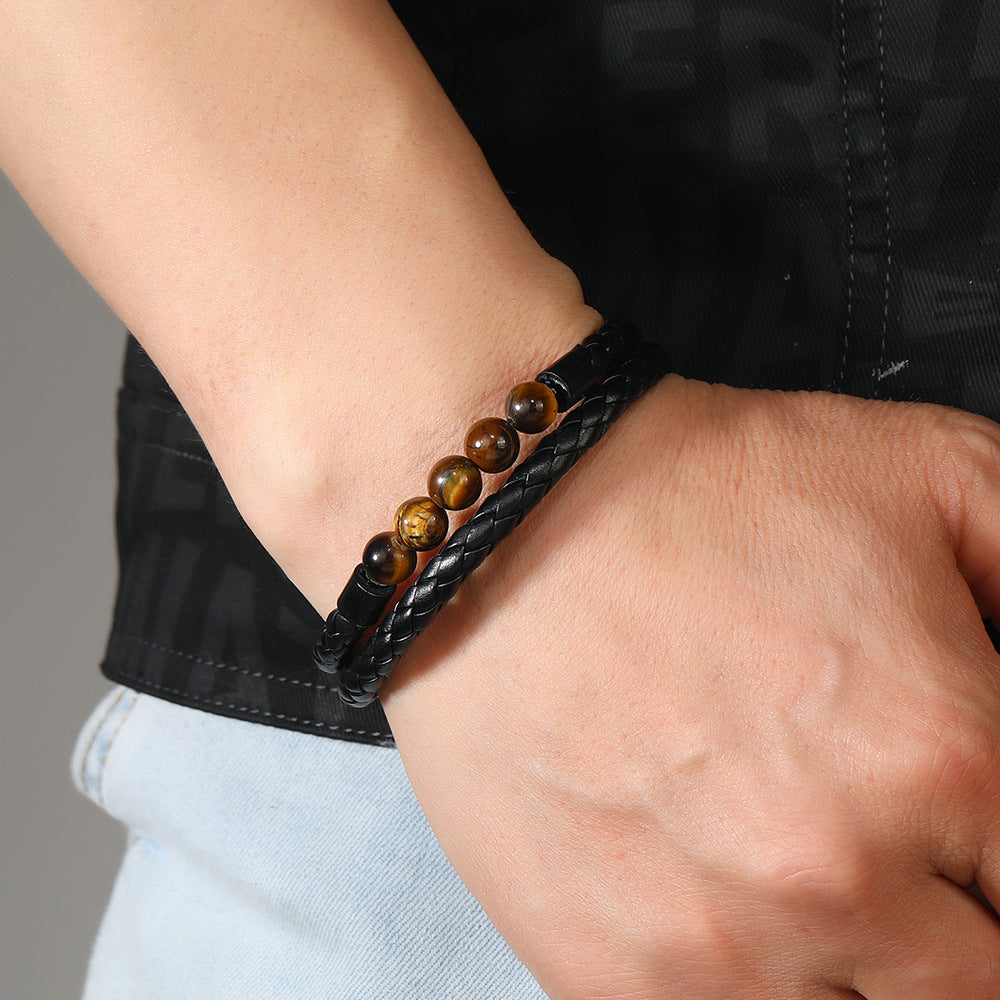 Men's Retro Simple Woven Natural Stone Leather Bracelets