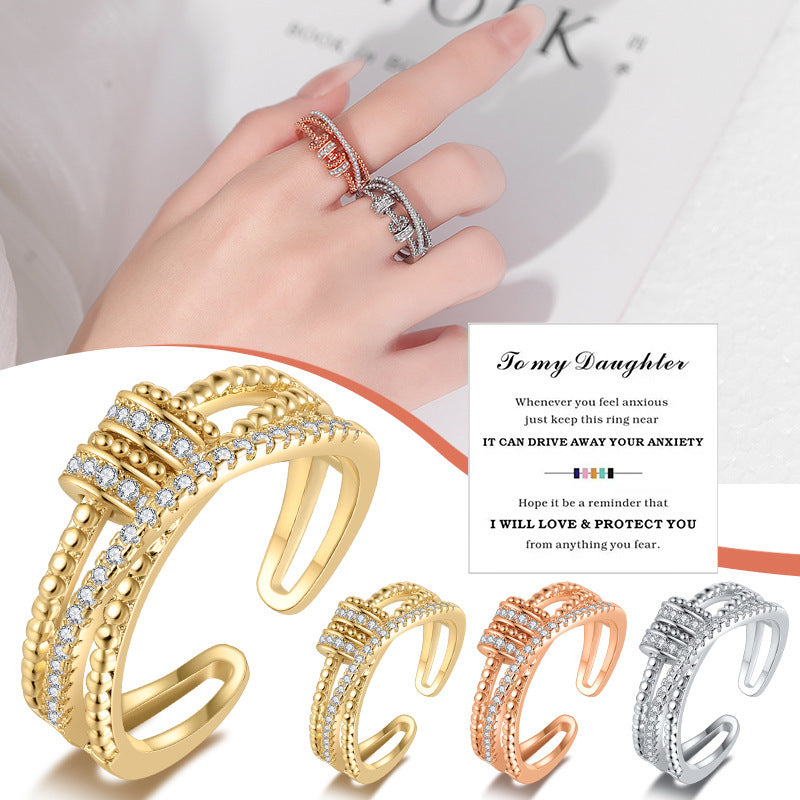 Good Luck Comes Female Personality Double Layer Zircon Opening Index Ring