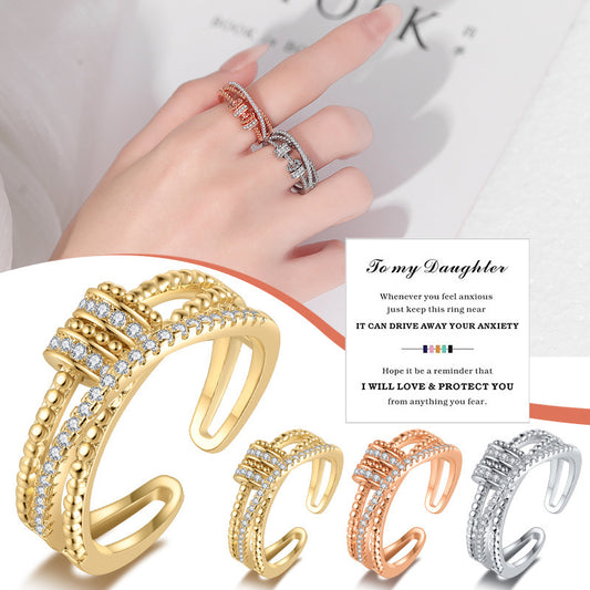 Good Luck Comes Female Personality Double Layer Zircon Opening Index Ring