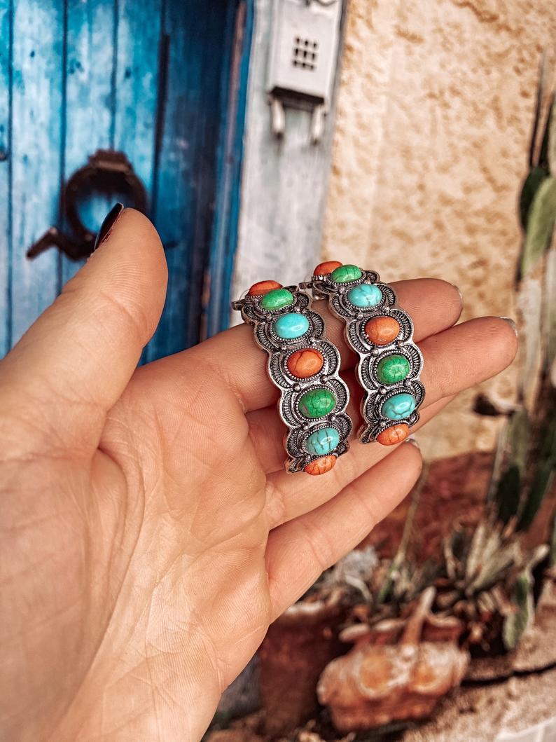 Turquoise Retro Personalized Geometric Big Ear Earrings